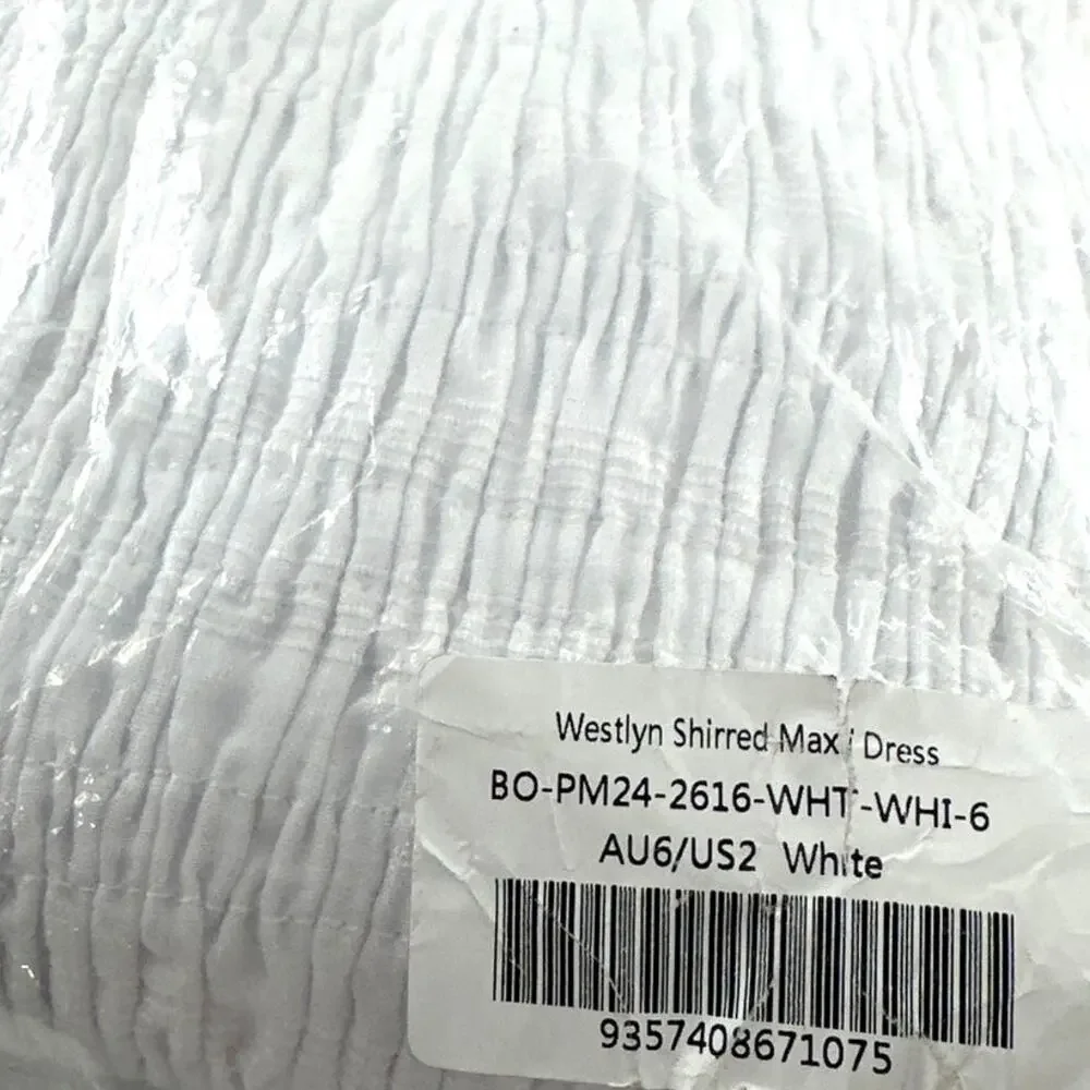 Peppermayo Women's White Westlyn Shirred Maxi Dress Size 2 - Picture 5 of 10